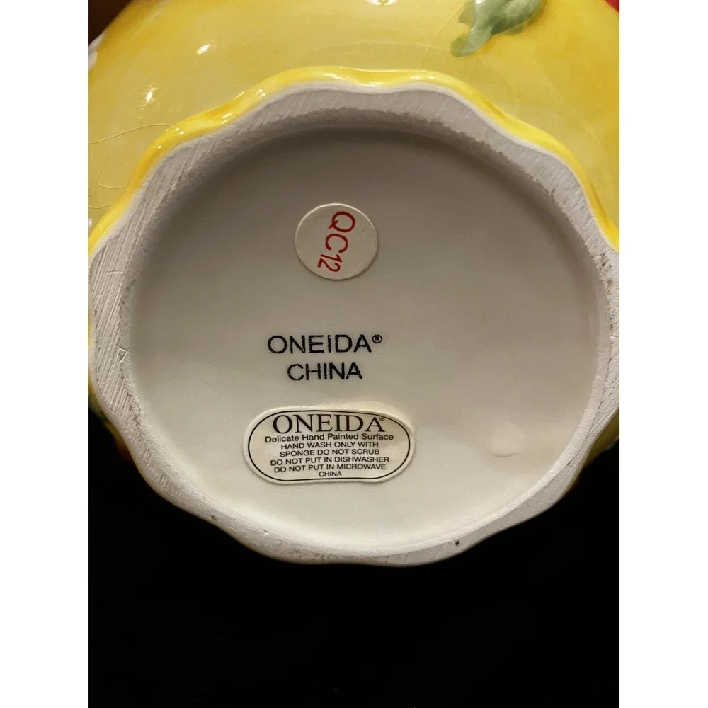 Oneida Cherries Jubilee Yellow Red Floral Ceramic Country Teapot Discontinued